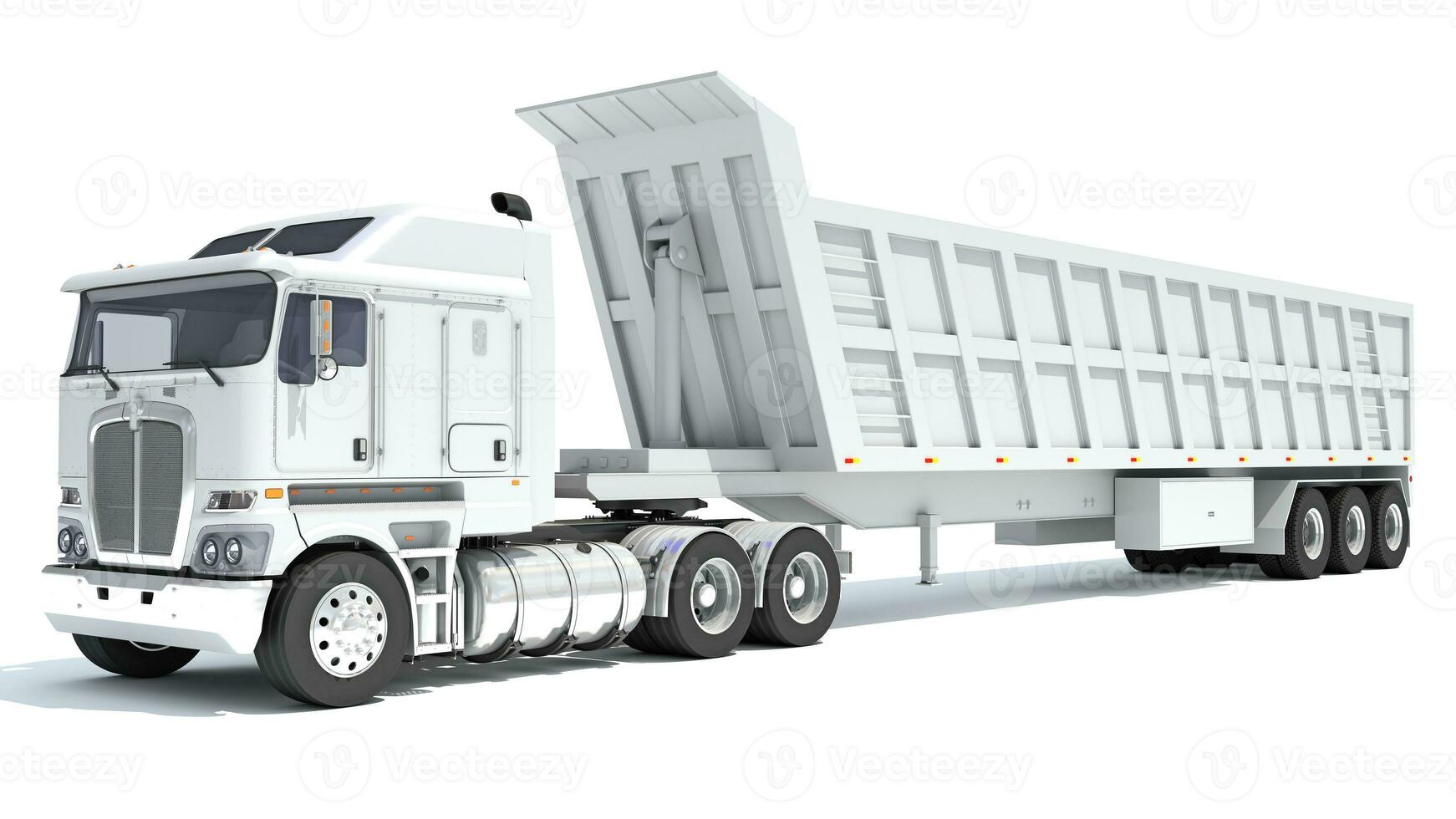 Semi Truck with Tipper Trailer 3D rendering on white background photo