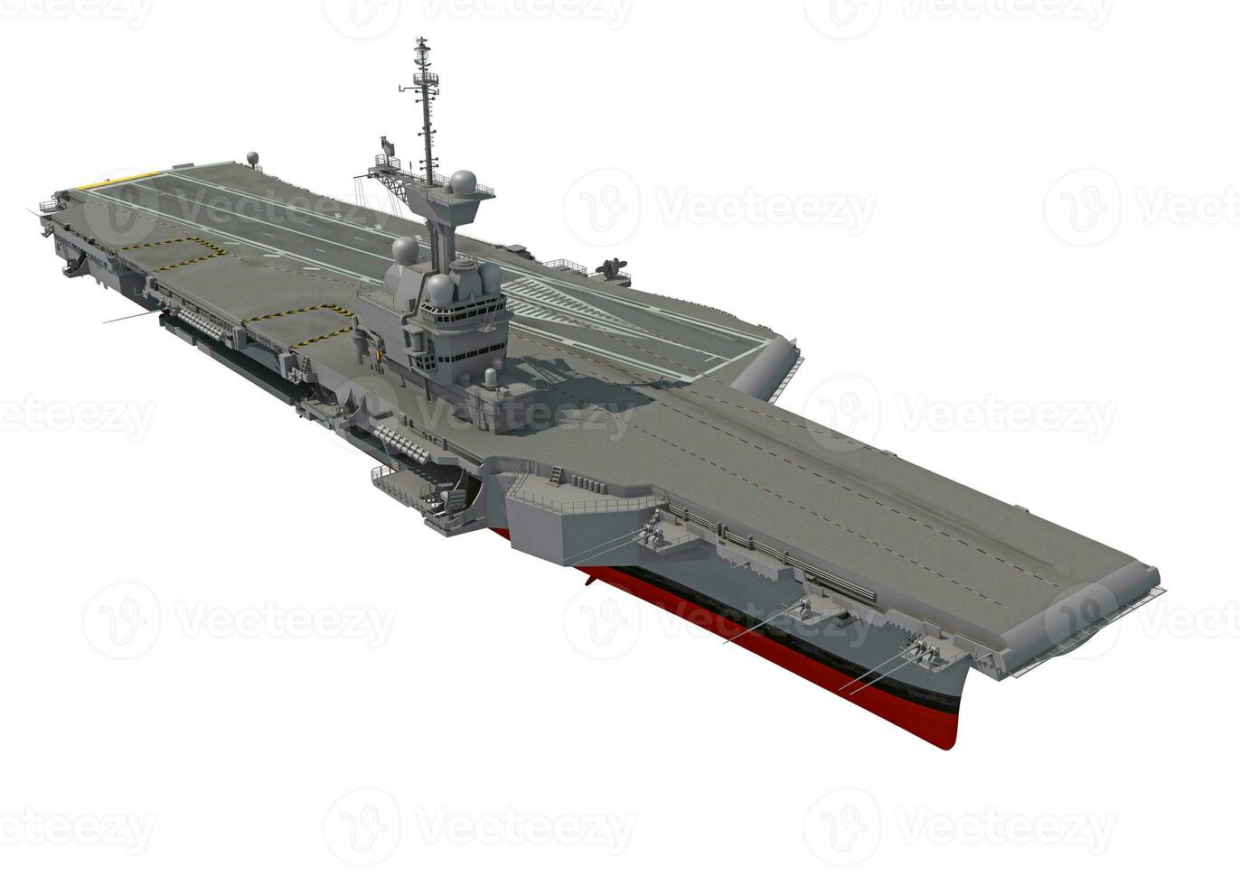 Aircraft carrier nuclear military ship, side view 3D rendering photo
