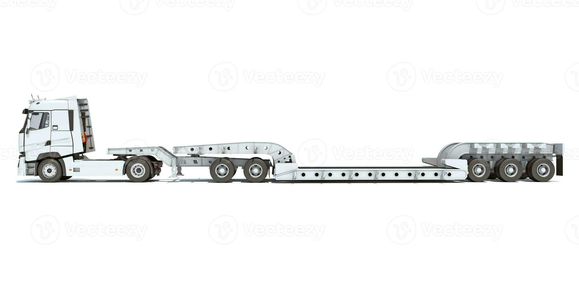 White Truck with Lowboy Trailer 3D rendering photo