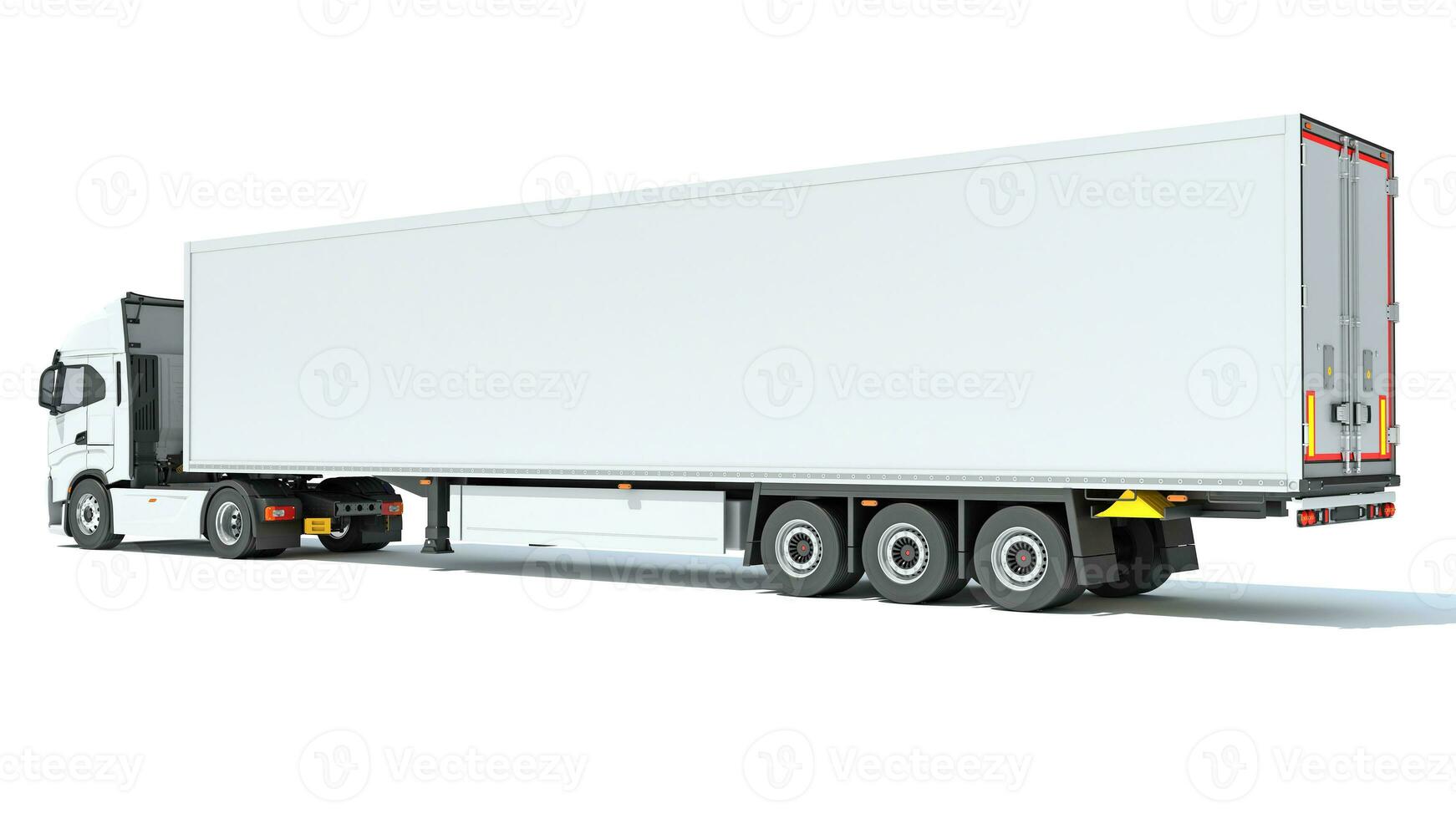 Truck with Reefer Refrigerator Trailer 3D rendering on white background photo