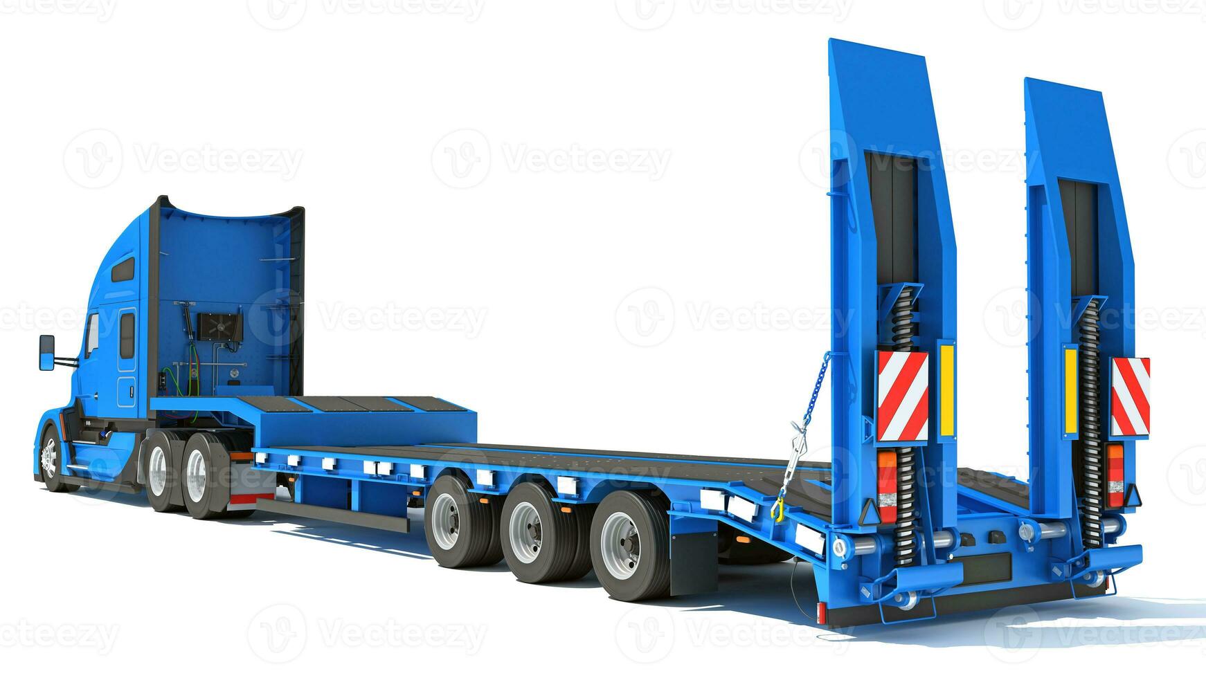 Heavy Truck with Flatbed Trailer 3D rendering on white background photo