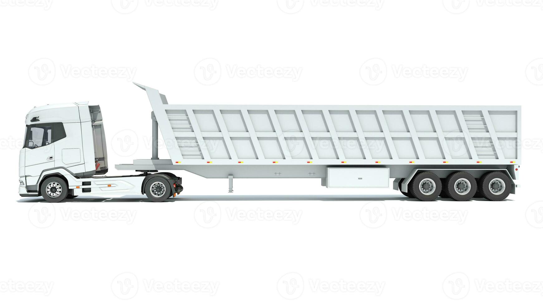 Semi Truck with Tipper Trailer 3D rendering on white background photo