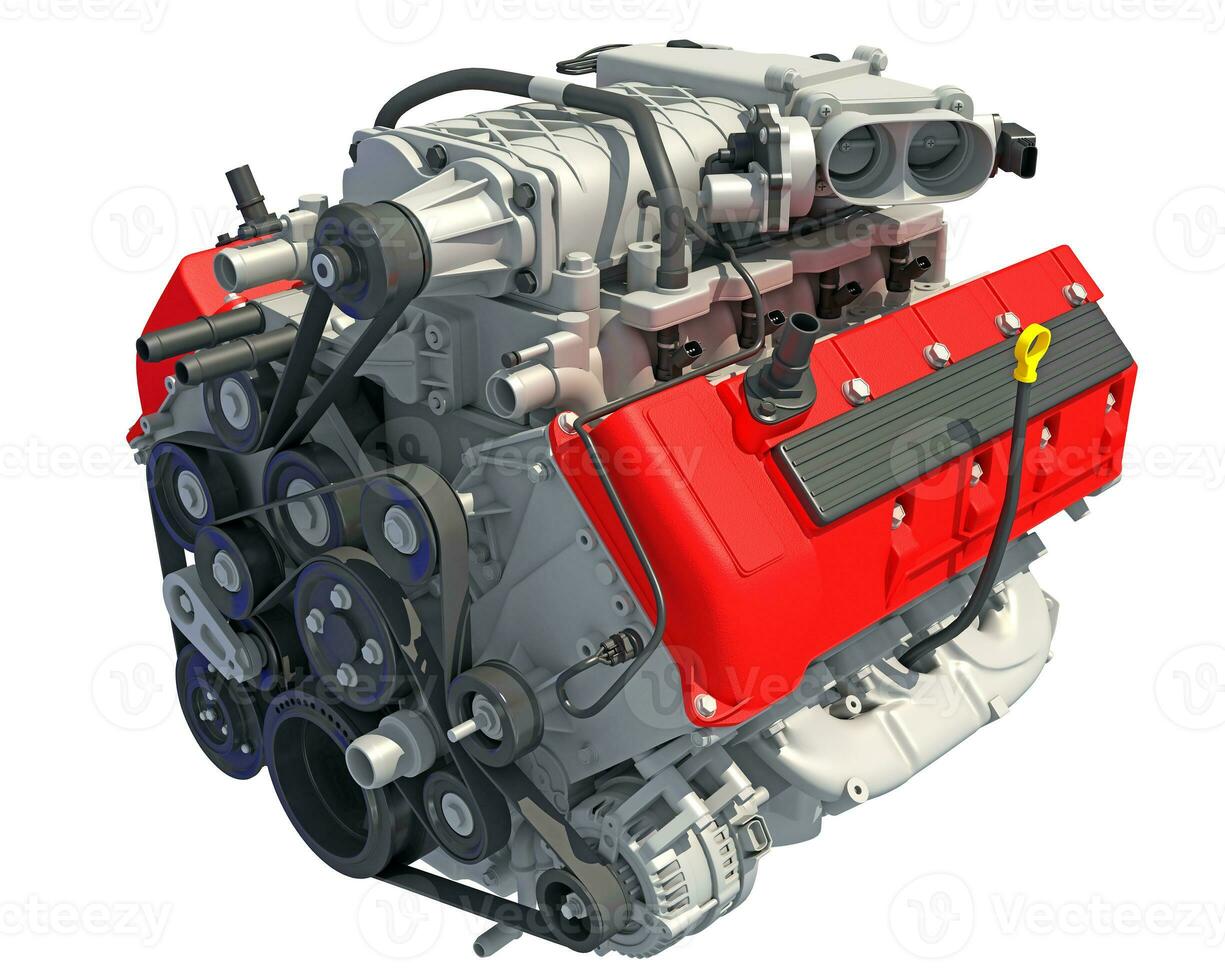 V8 Car Engine 3D rendering on white background photo