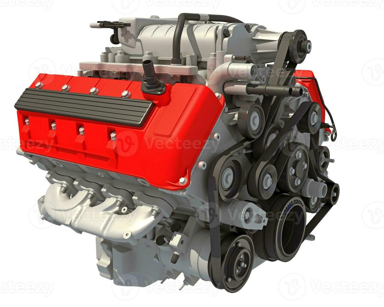 V8 Car Engine 3D rendering on white background photo