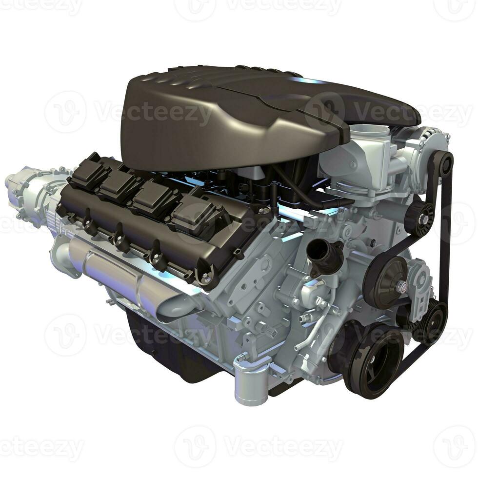 V8 Car Engine 3D rendering on white background photo