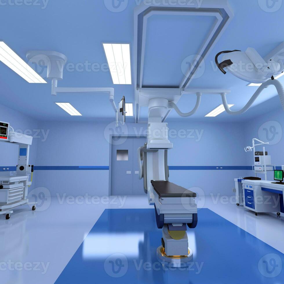 hospital médico híbrido operando habitación 3d representación en blanco antecedentes foto