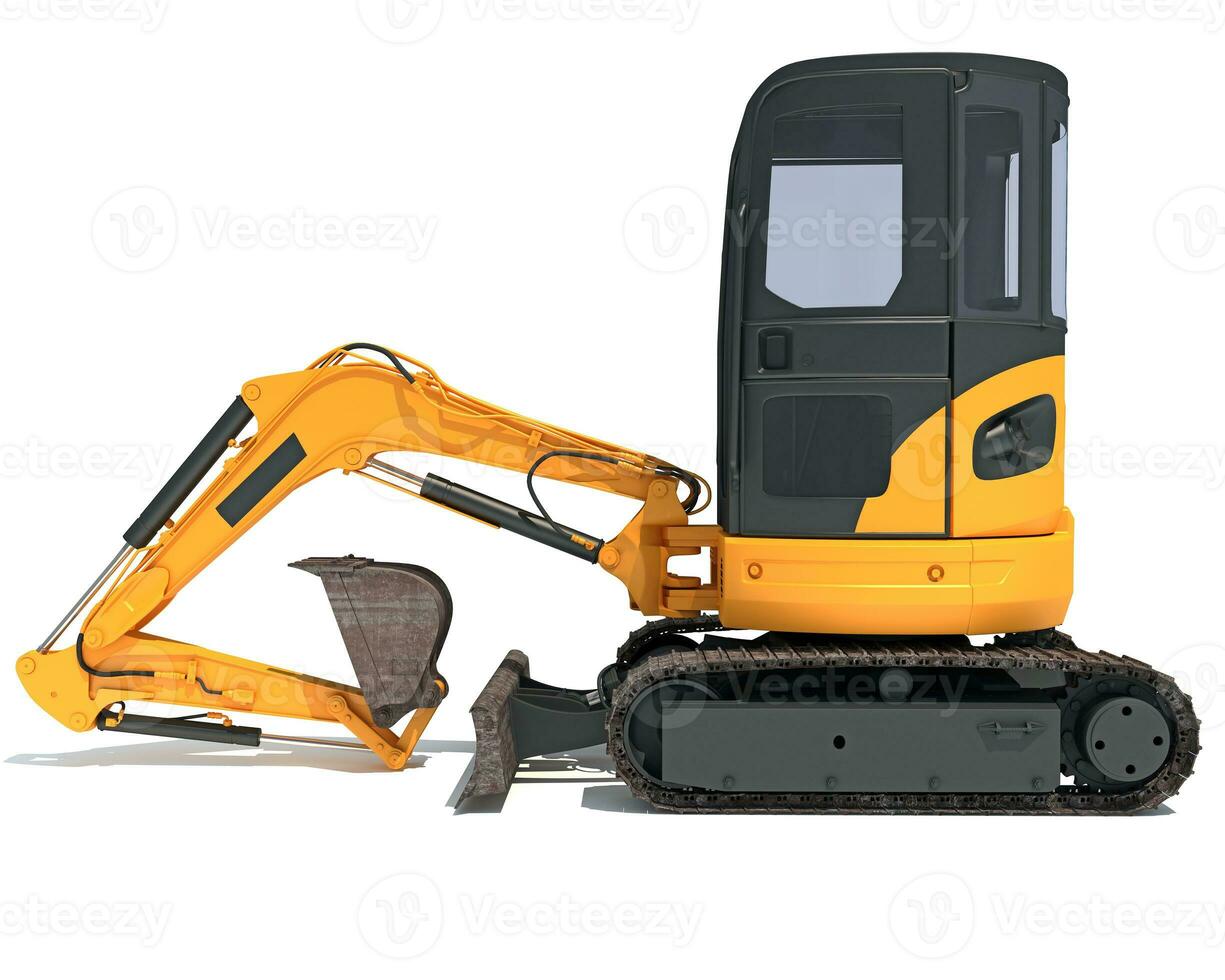 Mini Tracked Excavator 3D rendering on white background photo