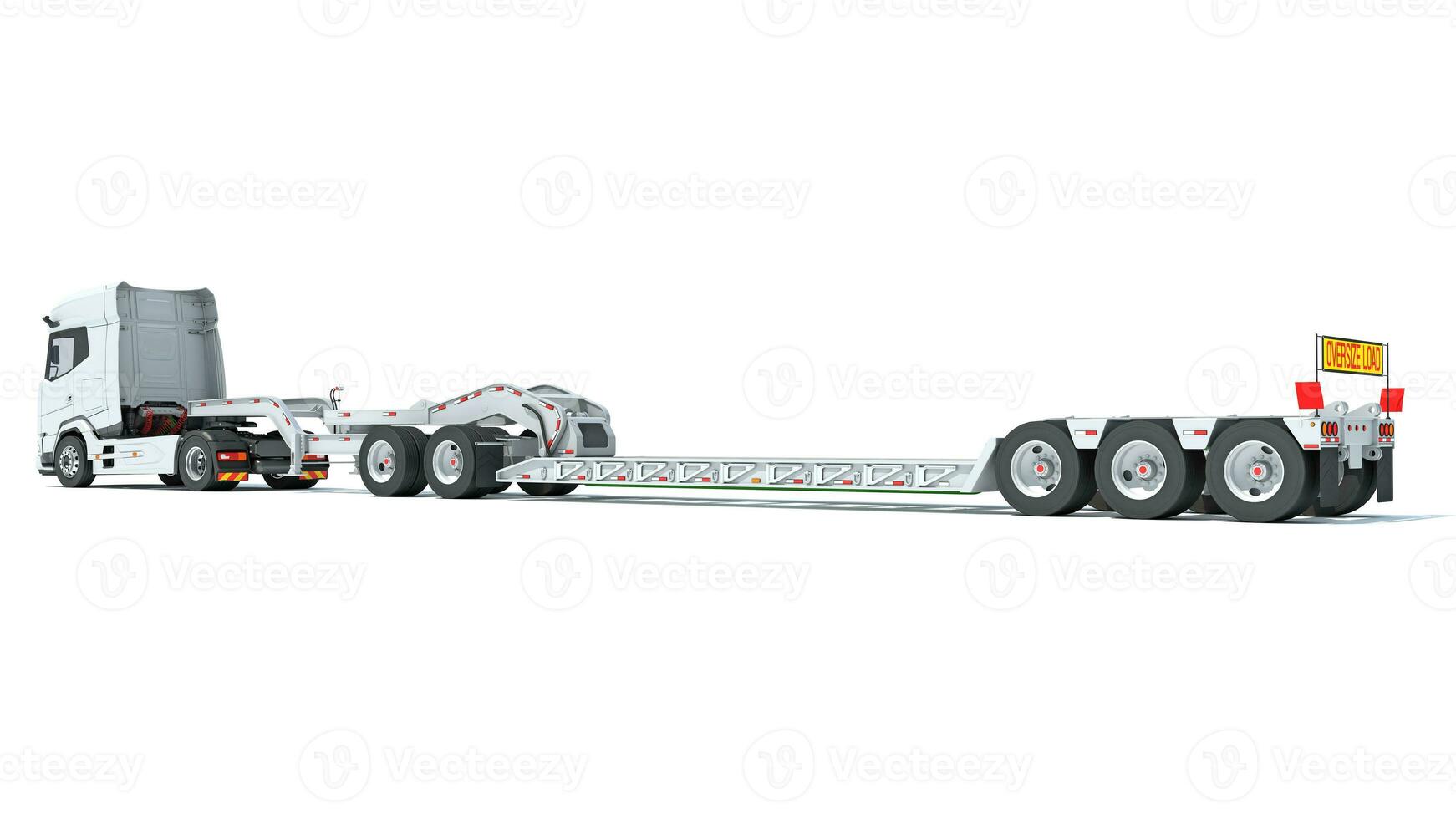 Truck with Lowboy Flatbed Trailer 3D rendering on white background photo