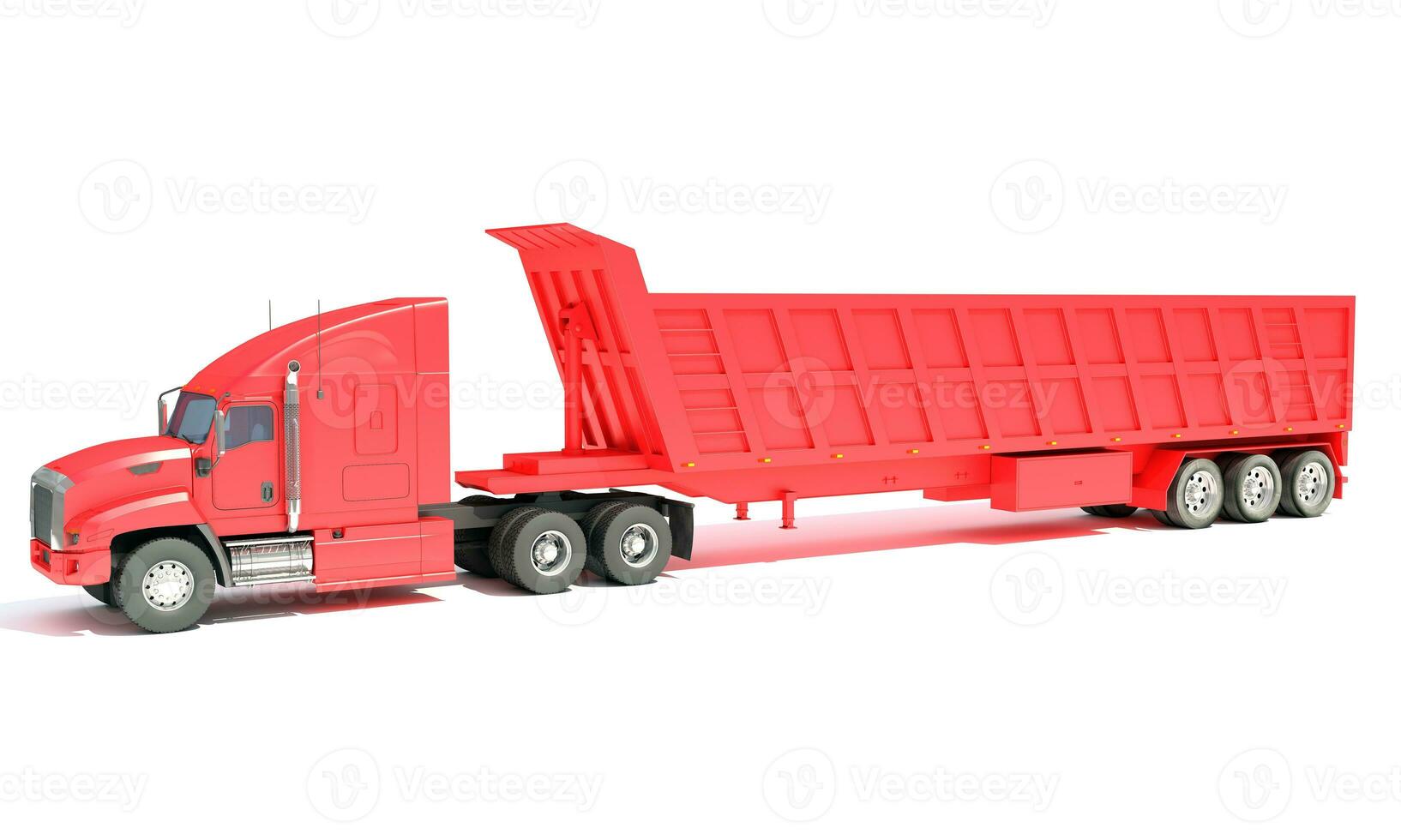 Semi Truck with Tipper Trailer 3D rendering on white background photo