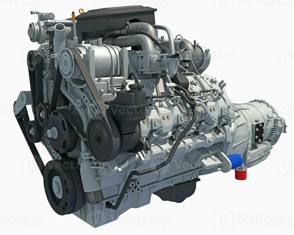 v8 coche motor 3d representación en blanco antecedentes foto