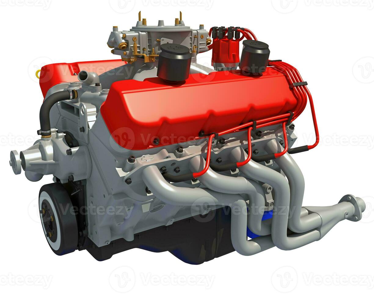 V8 Car Engine 3D rendering on white background photo