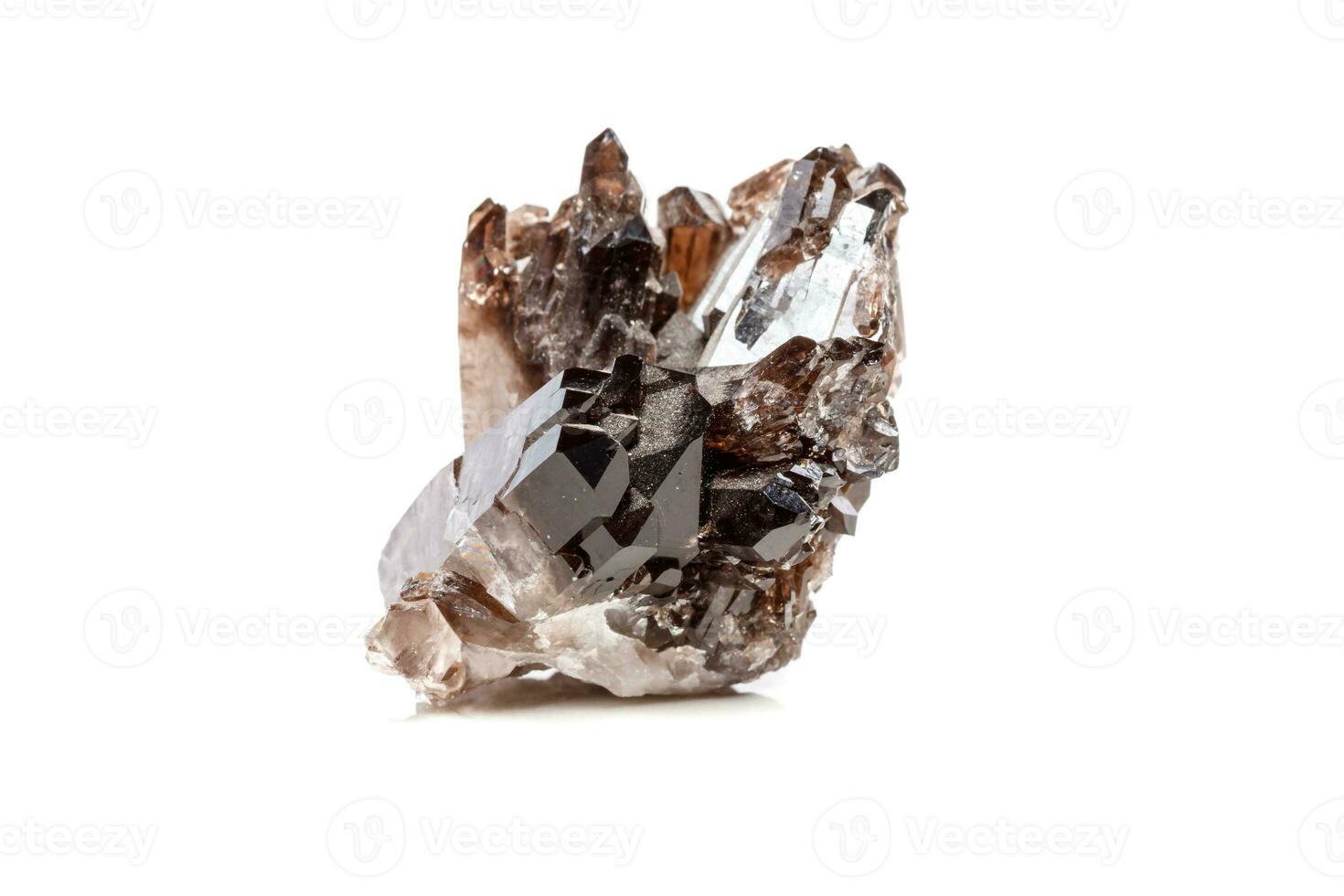 Macro mineral stone Morion crystal in the rock a white background photo