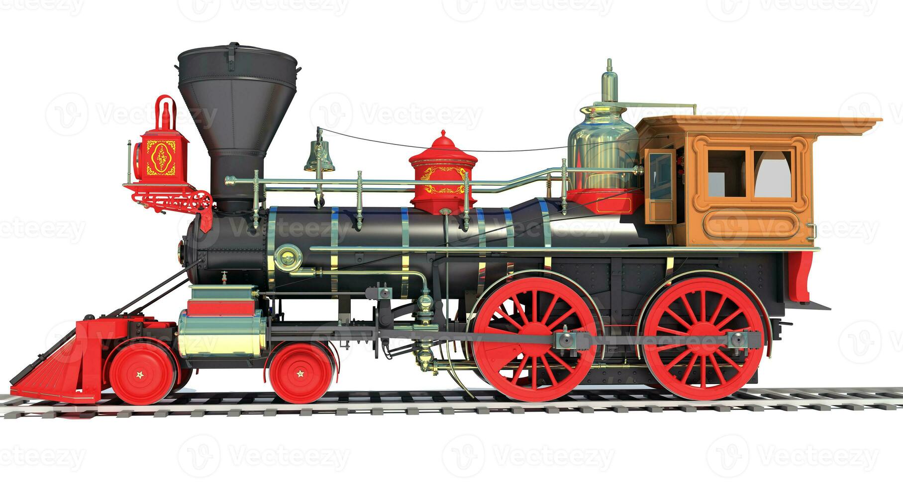 Steam Locomotive Train 3D rendering on white background photo