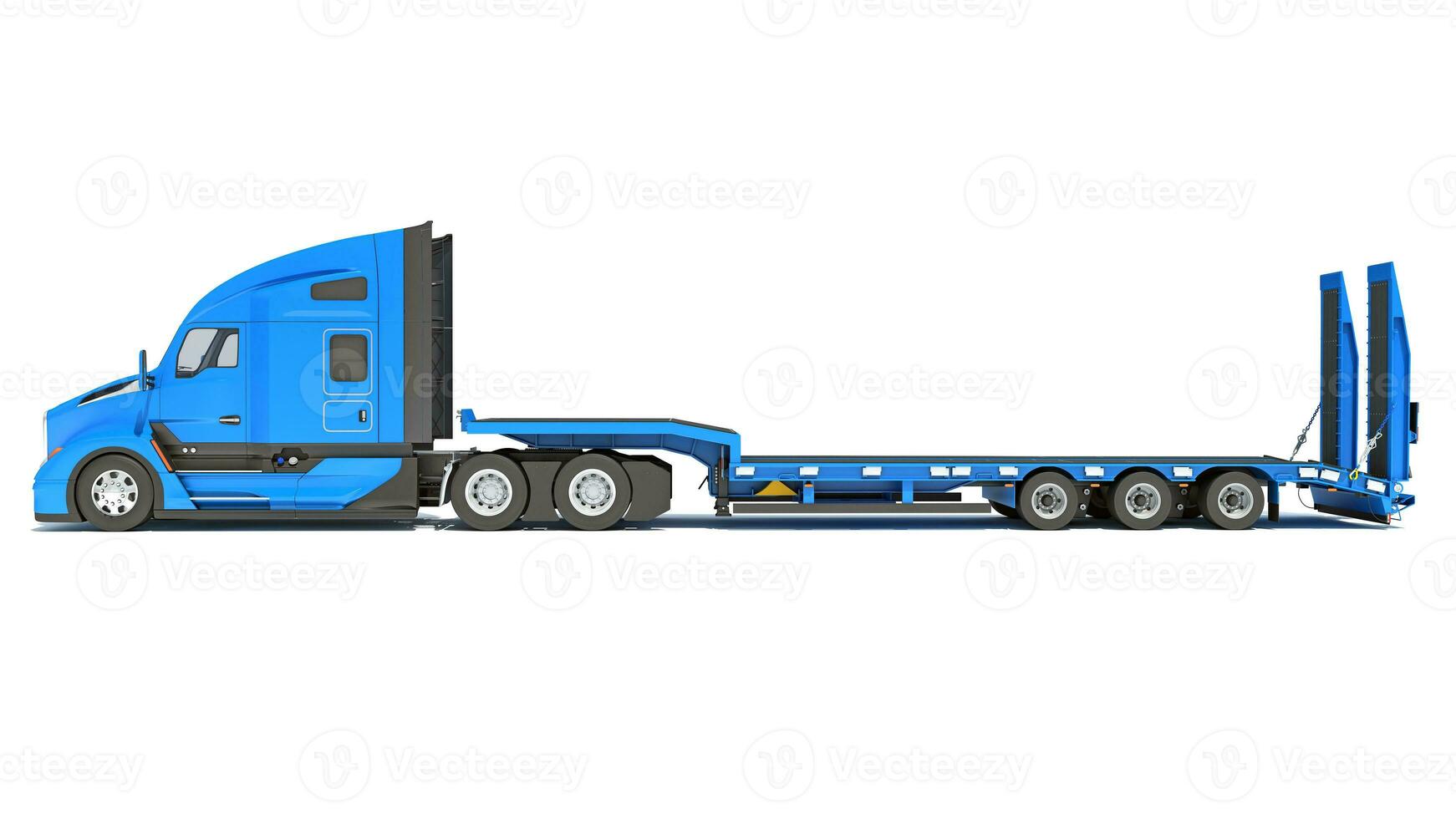 Heavy Truck with Flatbed Trailer 3D rendering on white background photo