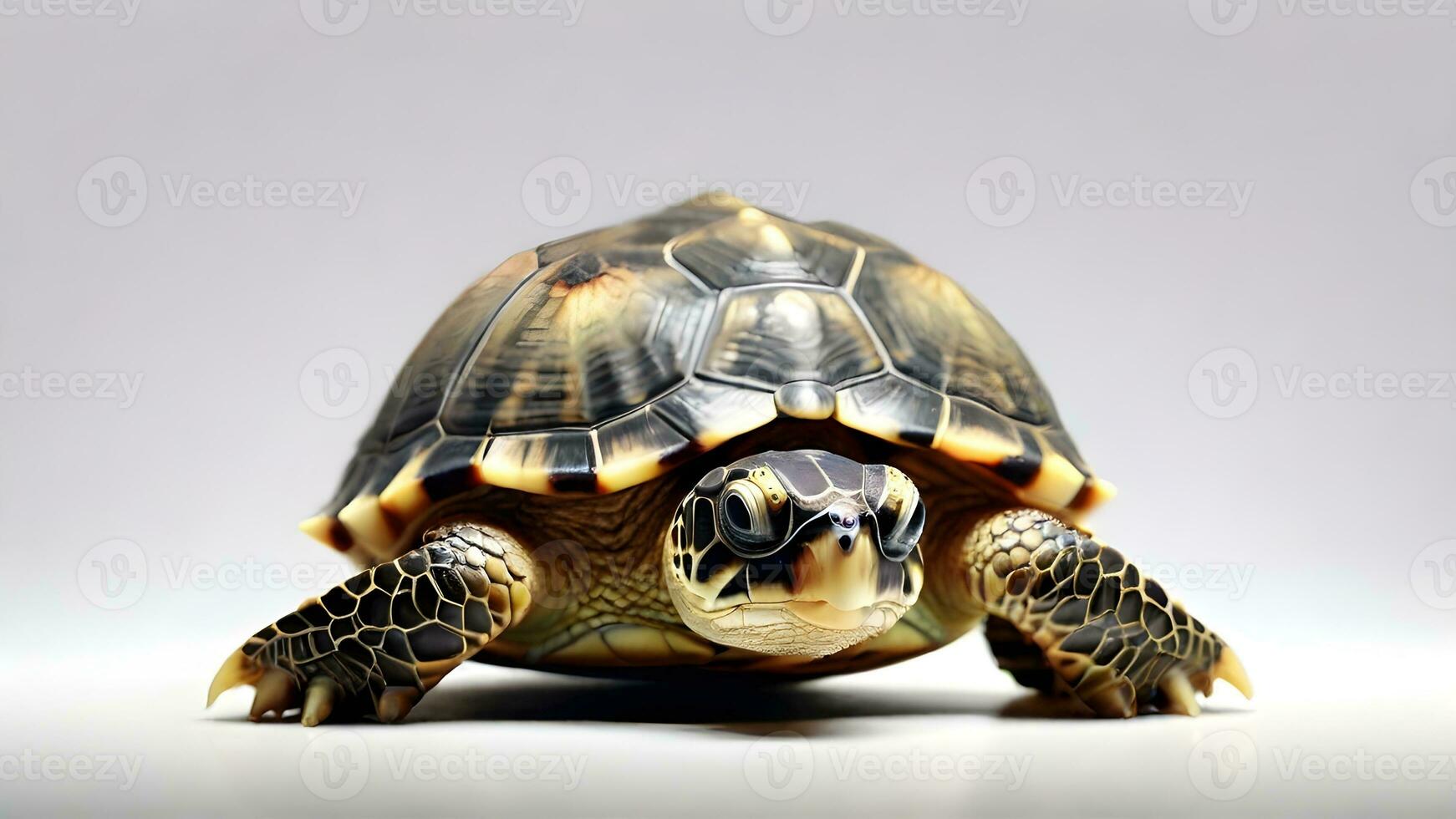 ai generado crear un linda dibujo de un bebé Tortuga con un pequeño cáscara y amable características, aislado en un blanco fondo, generativo ai, antecedentes imagen foto