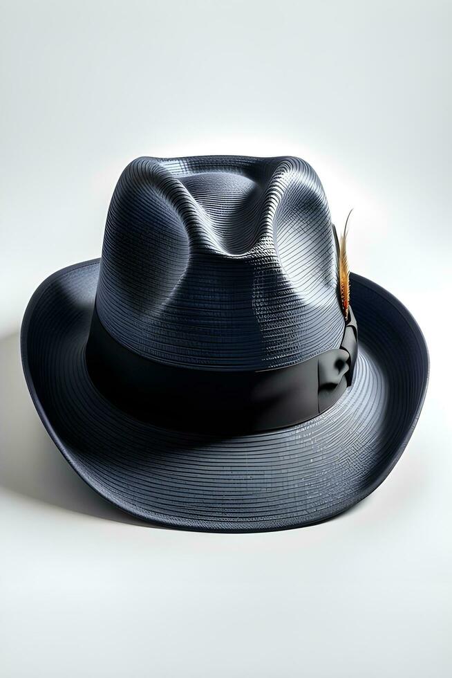 AI generated Portrait of a Fedora against white background, A classic hat with a wide brim and a pinched crown, generative AI photo