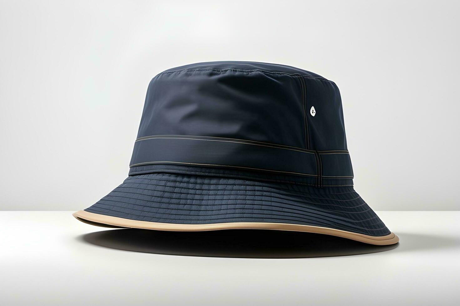 AI generated Portrait of a Bucket Hat against white background, A casual hat with a wide, downward-sloping brim and a soft, generative AI photo