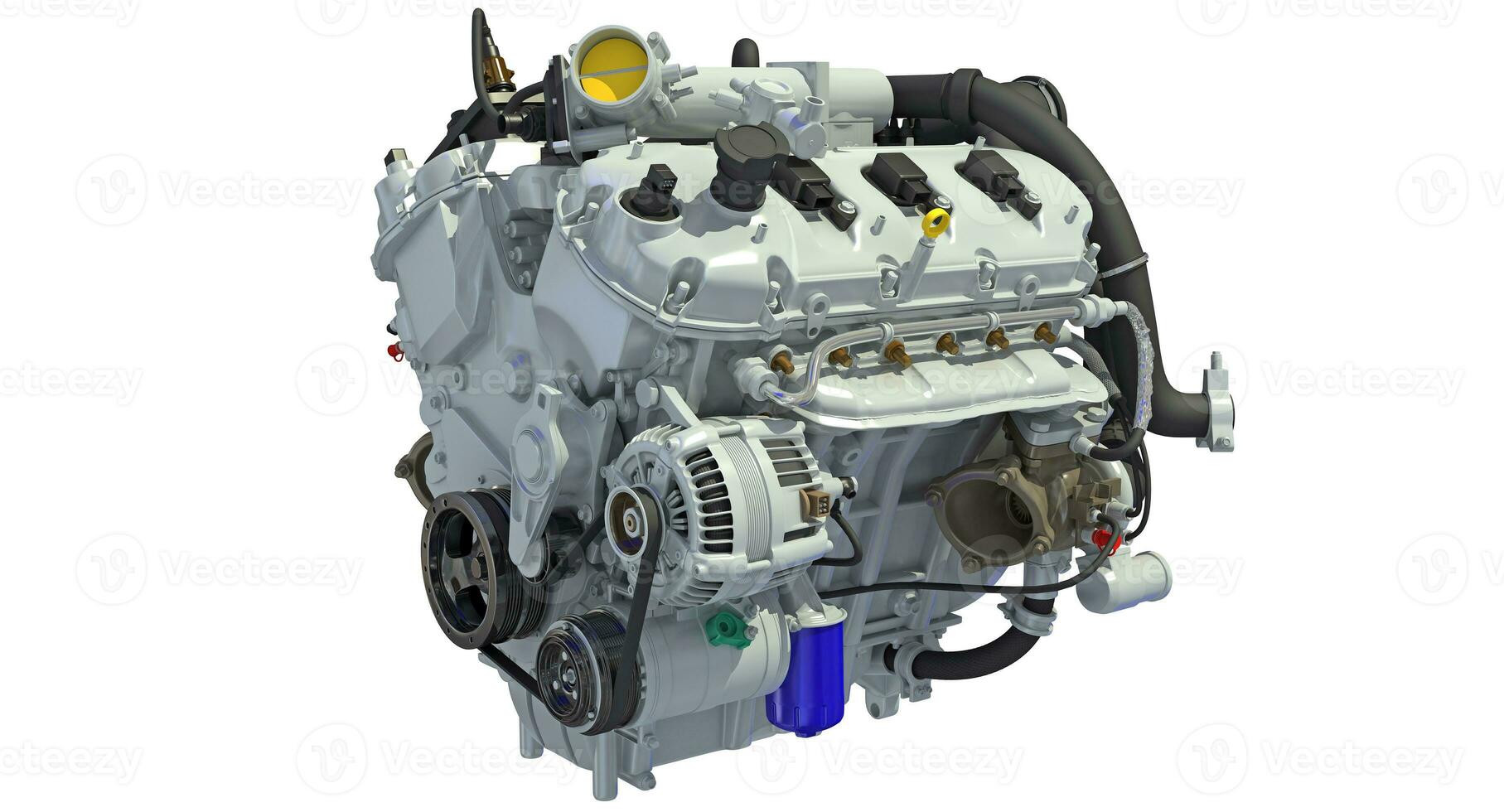 V8 Car Engine 3D rendering on white background photo