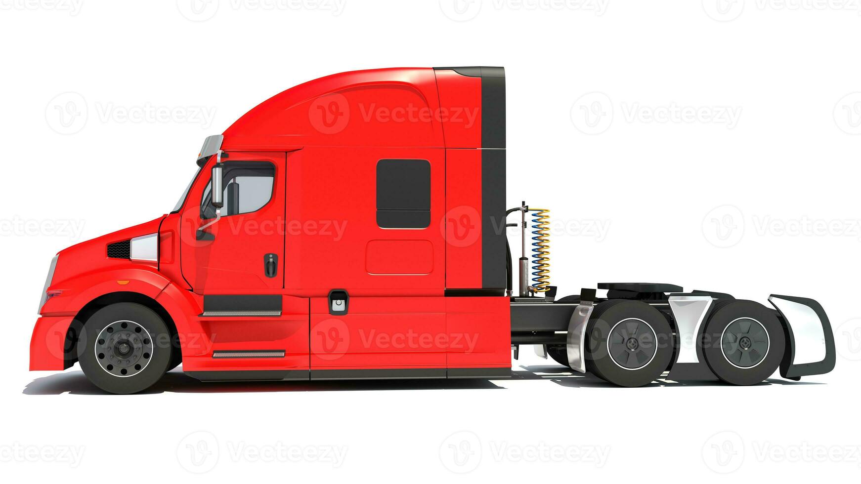 Red Semi Truck 3D rendering on white background photo