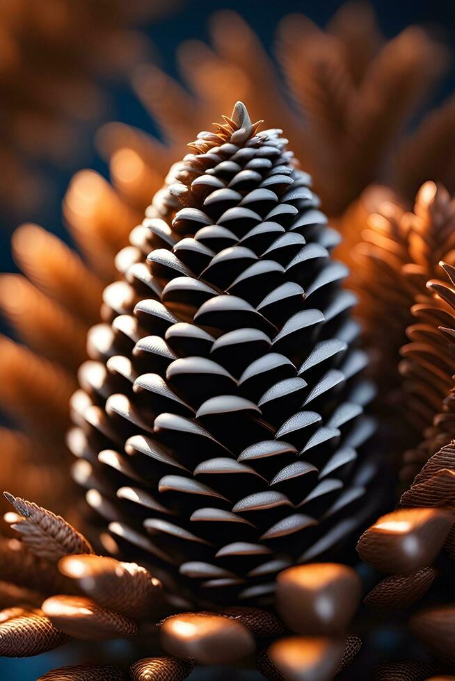 AI generated Highlight the intricate details of a pine cone, emphasizing the arrangement and structure of its scales, background image, generative AI photo