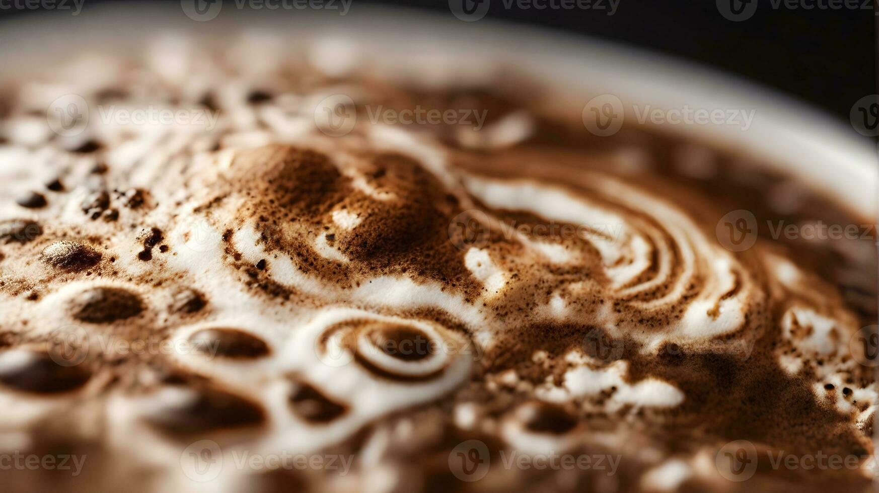 ai generado de cerca de detallado café espuma, realce el detallado patrones y texturas en el espuma de un recién elaborada taza de café, antecedentes imagen, generativo ai foto