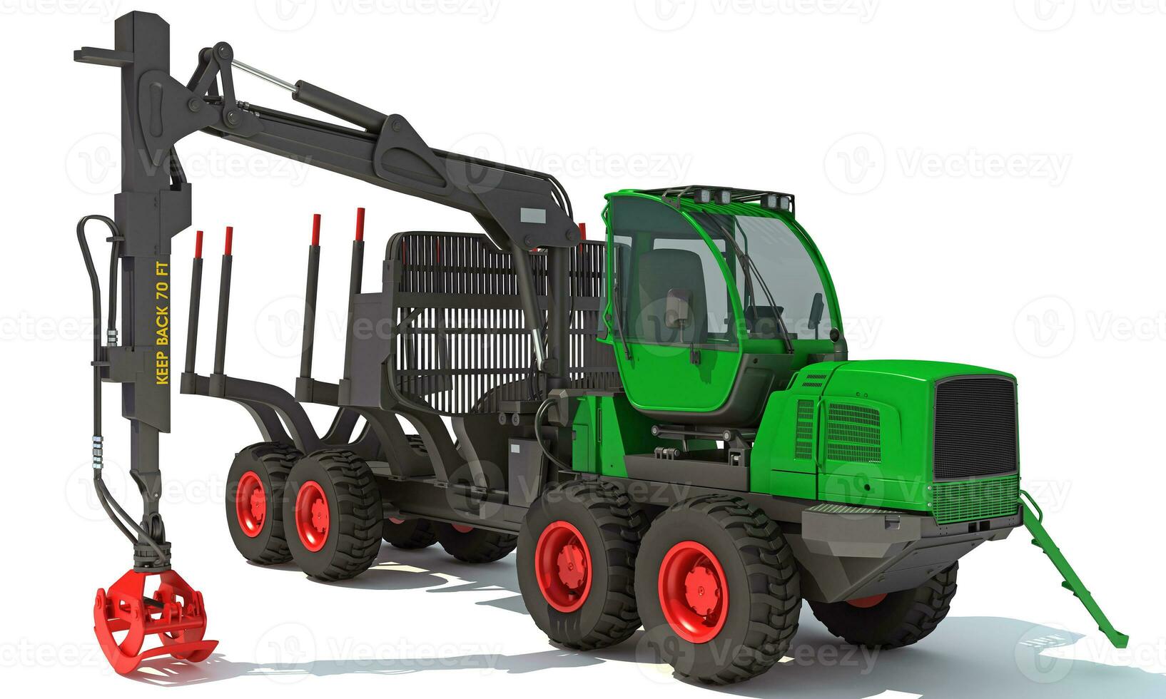 Forwarder Forestry Vehicle heavy machinery 3D rendering on white background photo