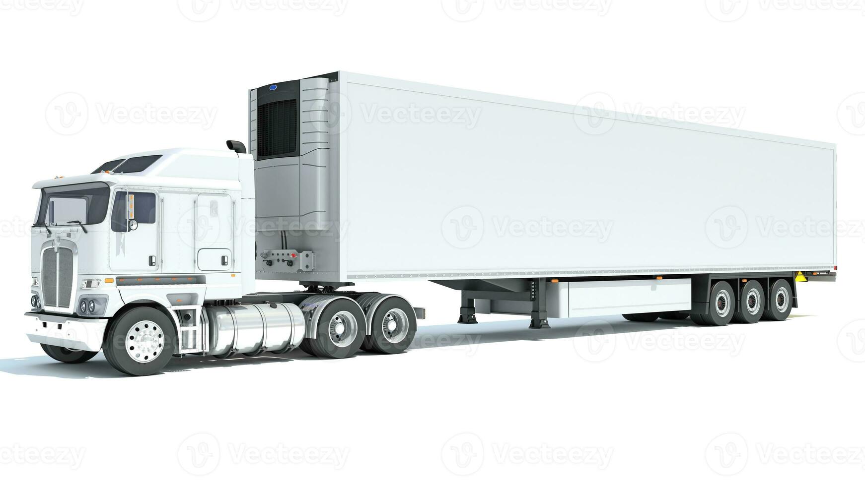 Truck with Reefer Refrigerator Trailer 3D rendering on white background photo