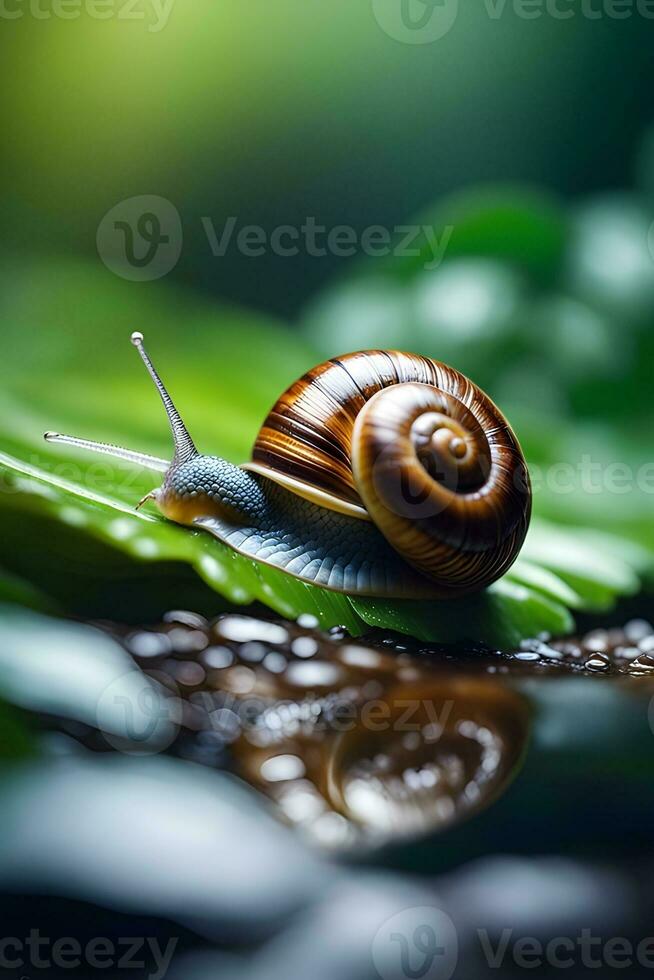 AI generated Focus on the slimy trail left behind by a snail, revealing the patterns and textures created as it moves, background image, generative AI photo