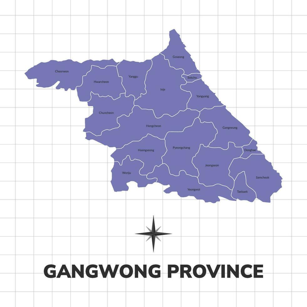 Gangwong province map illustration. Map of the province in South Korea vector