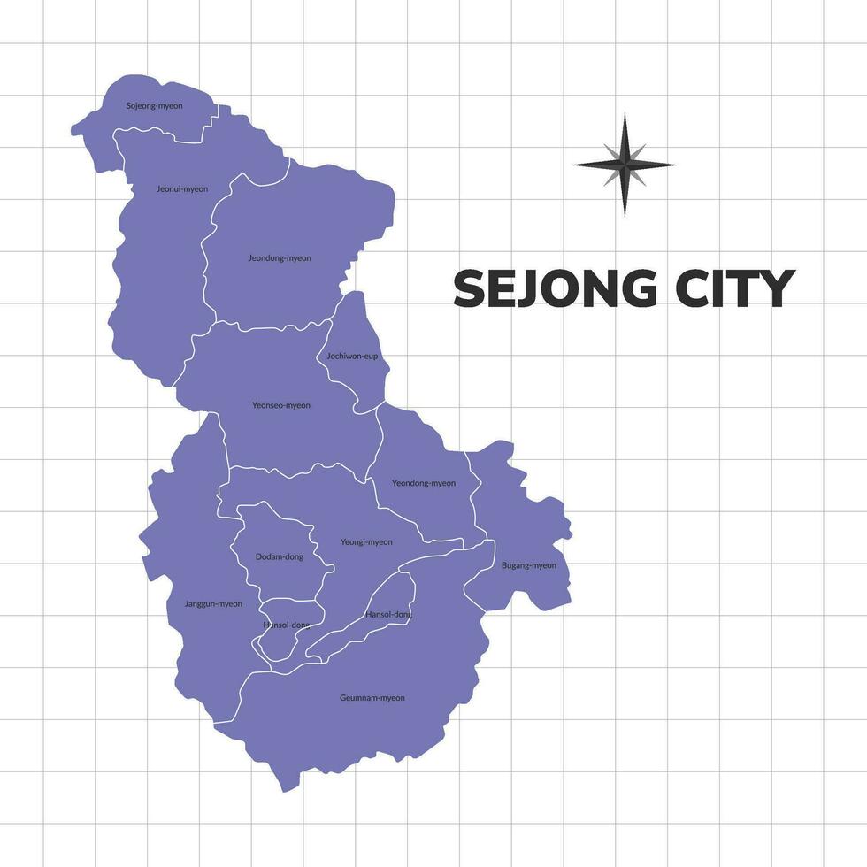 Sejong city map illustration. Map of cities in South Korea vector