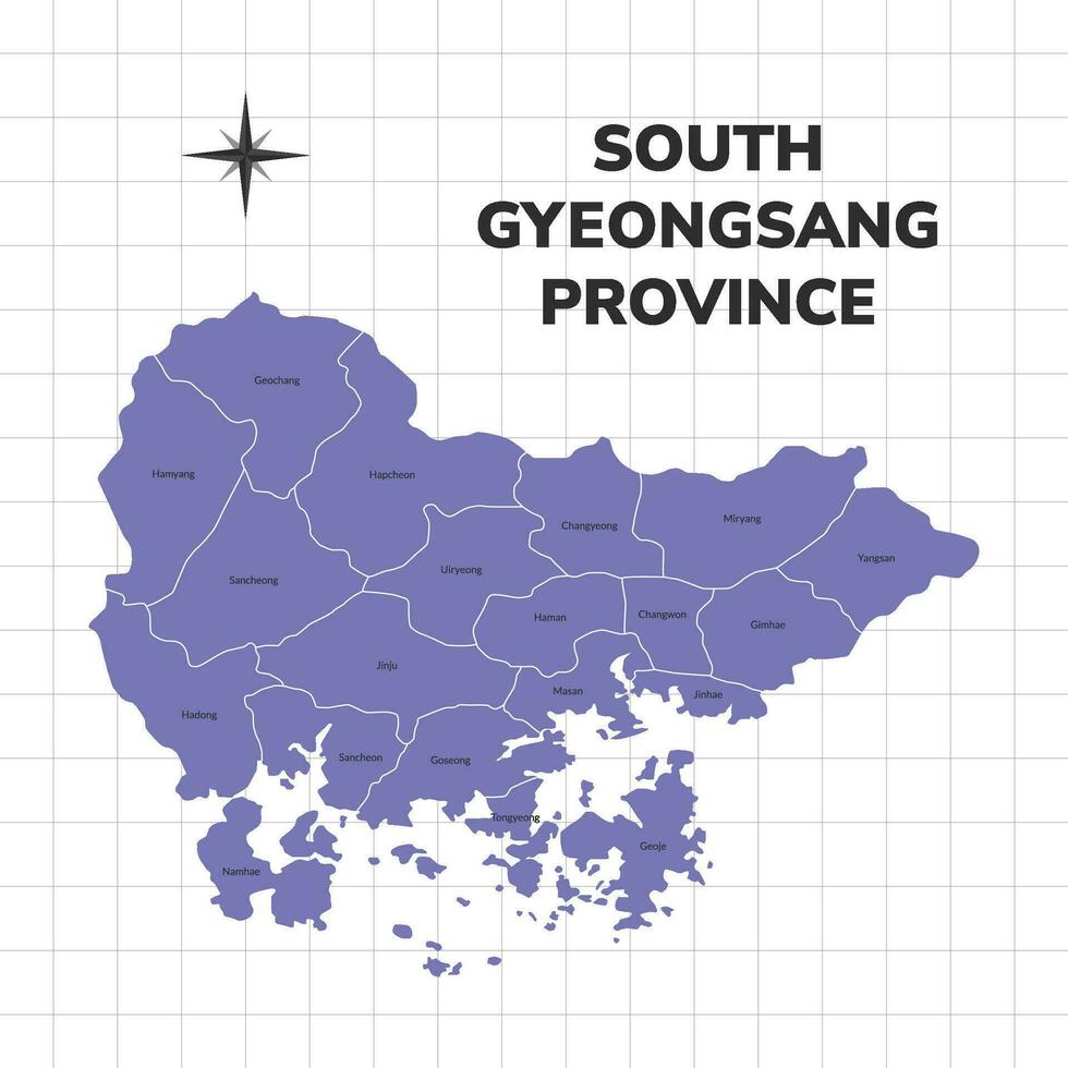 South Gyeongsang province map illustration. Map of the province in South Korea vector