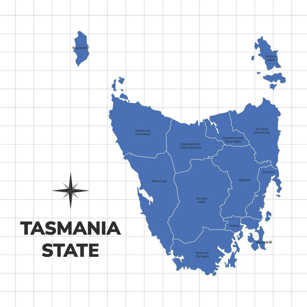 Tasmania State map illustration. Map of the state in Australia vector