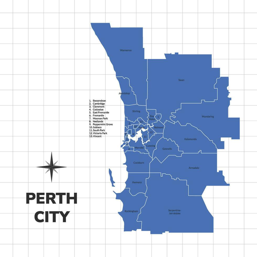 Perth City map illustration. Map of the city in Australia vector