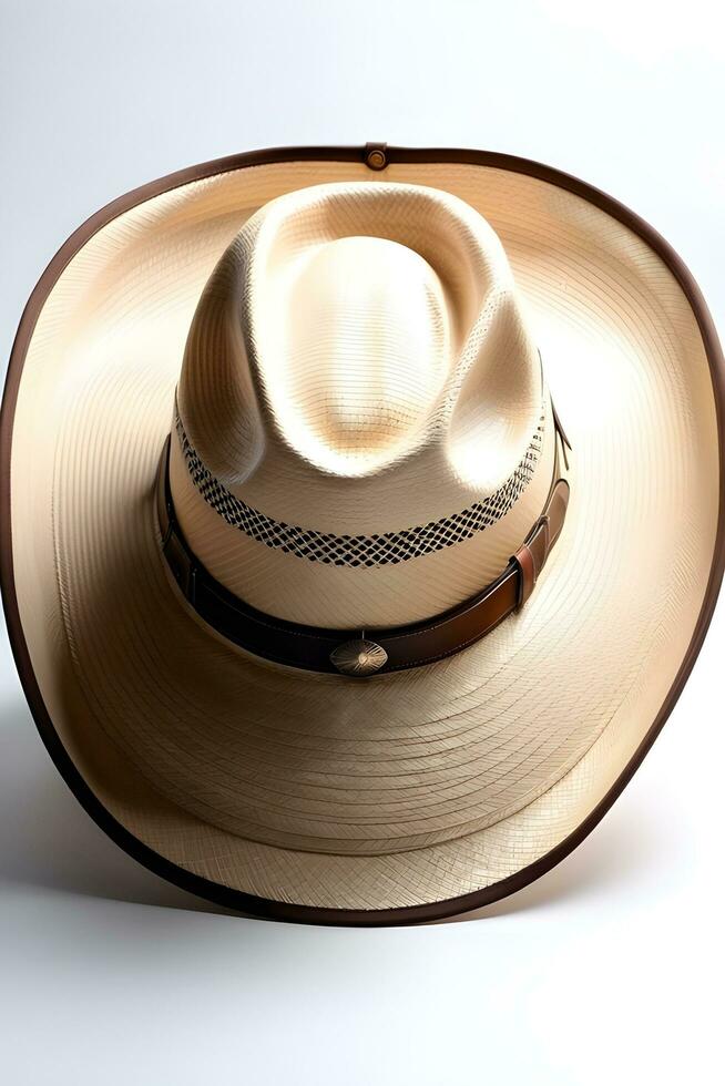 AI generated Portrait of a Cowboy Hat against white background, A wide-brimmed hat with a high crown, generative AI photo