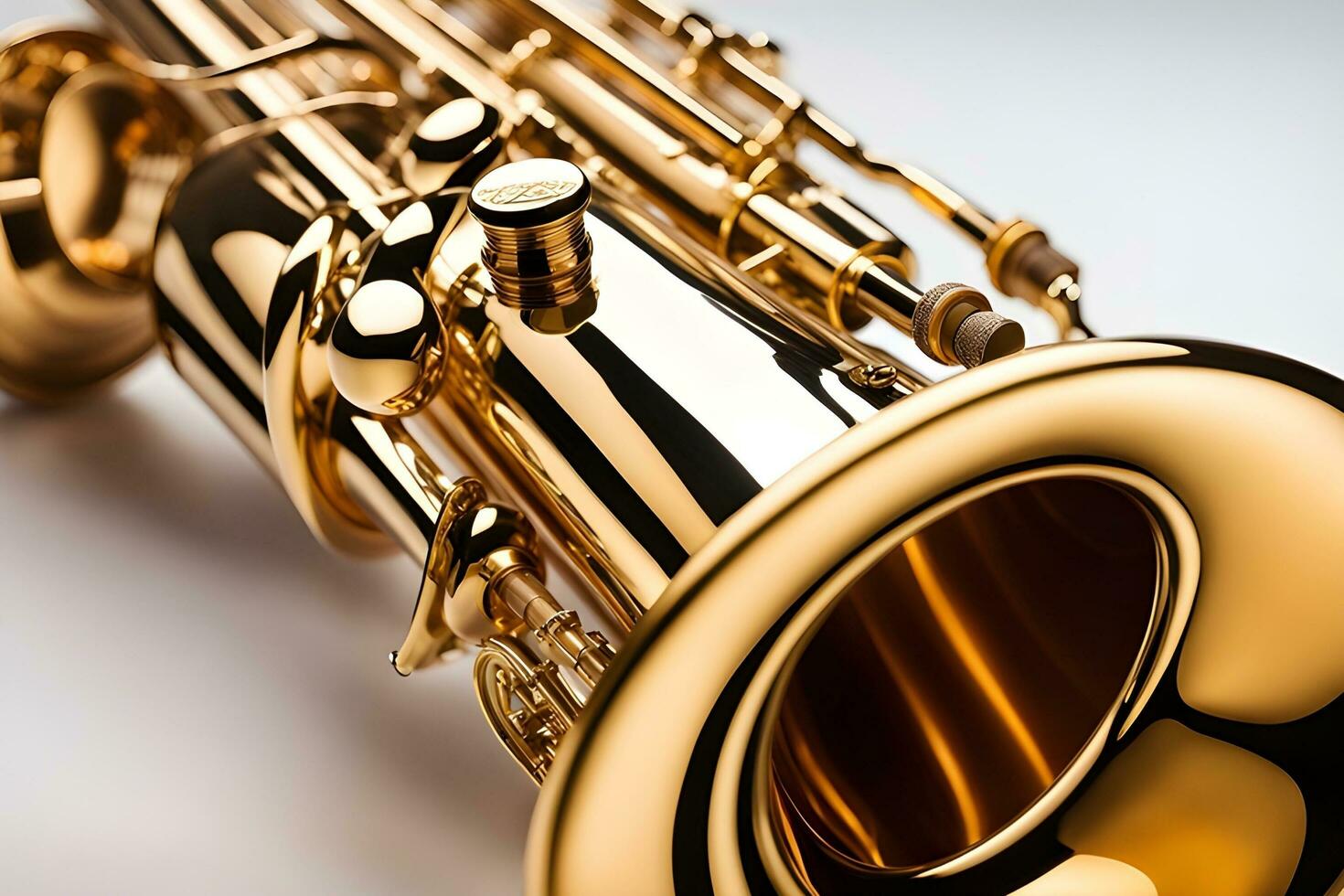 AI generated Close-up portrait of a saxophone against white background, generative AI, background image photo