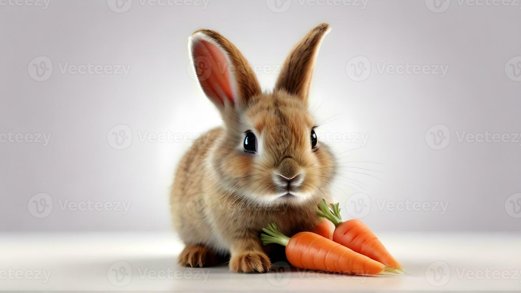 AI generated Illustrate a baby bunny with long ears and a twitching nose, perhaps nibbling on a carrot, isolated on a white background, generative AI, background image photo