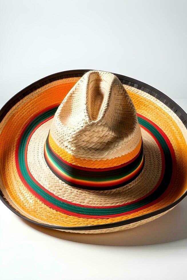 ai generado retrato de un sombrero en contra blanco fondo, un de ala ancha sombrero de mexicano origen, generativo ai foto