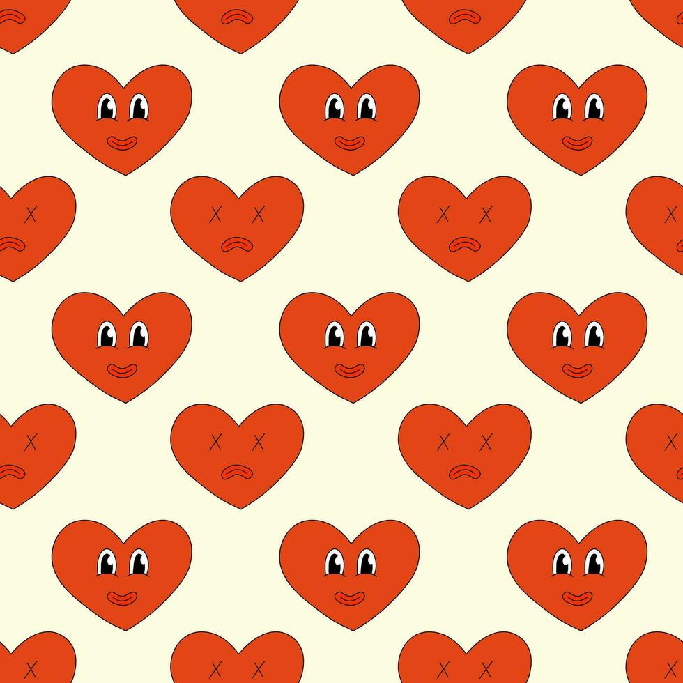 Seamless Pattern with Heart Red Character Smile and Sad for Valentine ...