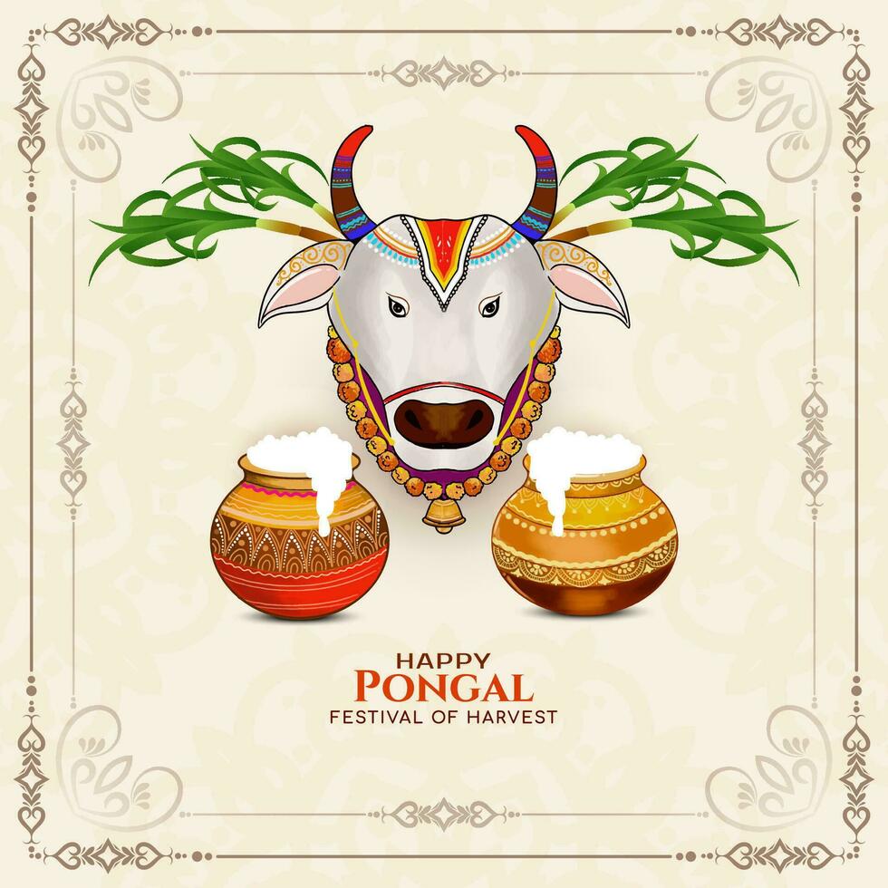Happy Pongal Indian festival decorative card design vector