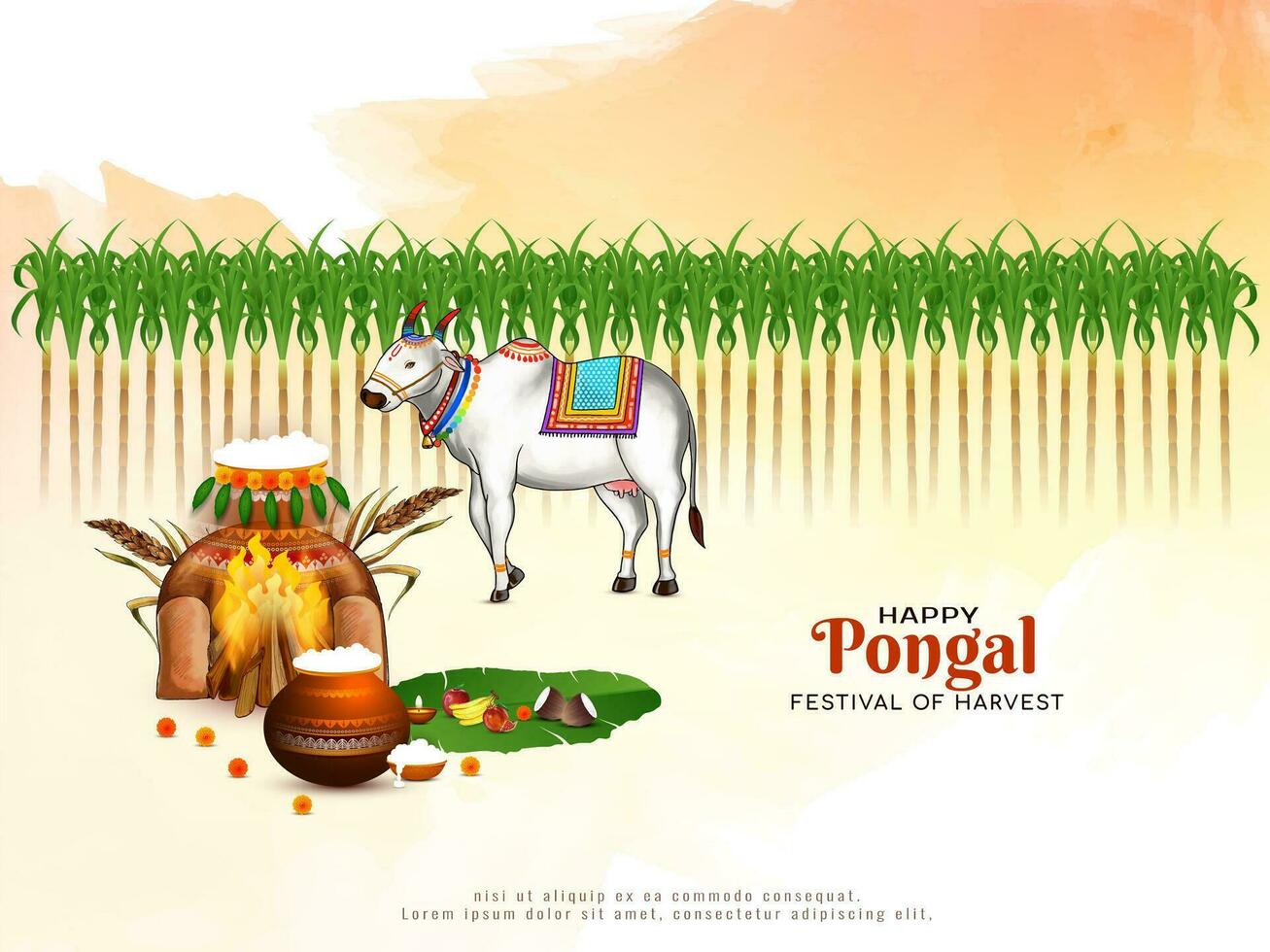 Beautiful Happy Pongal south Indian harvest festival card design vector