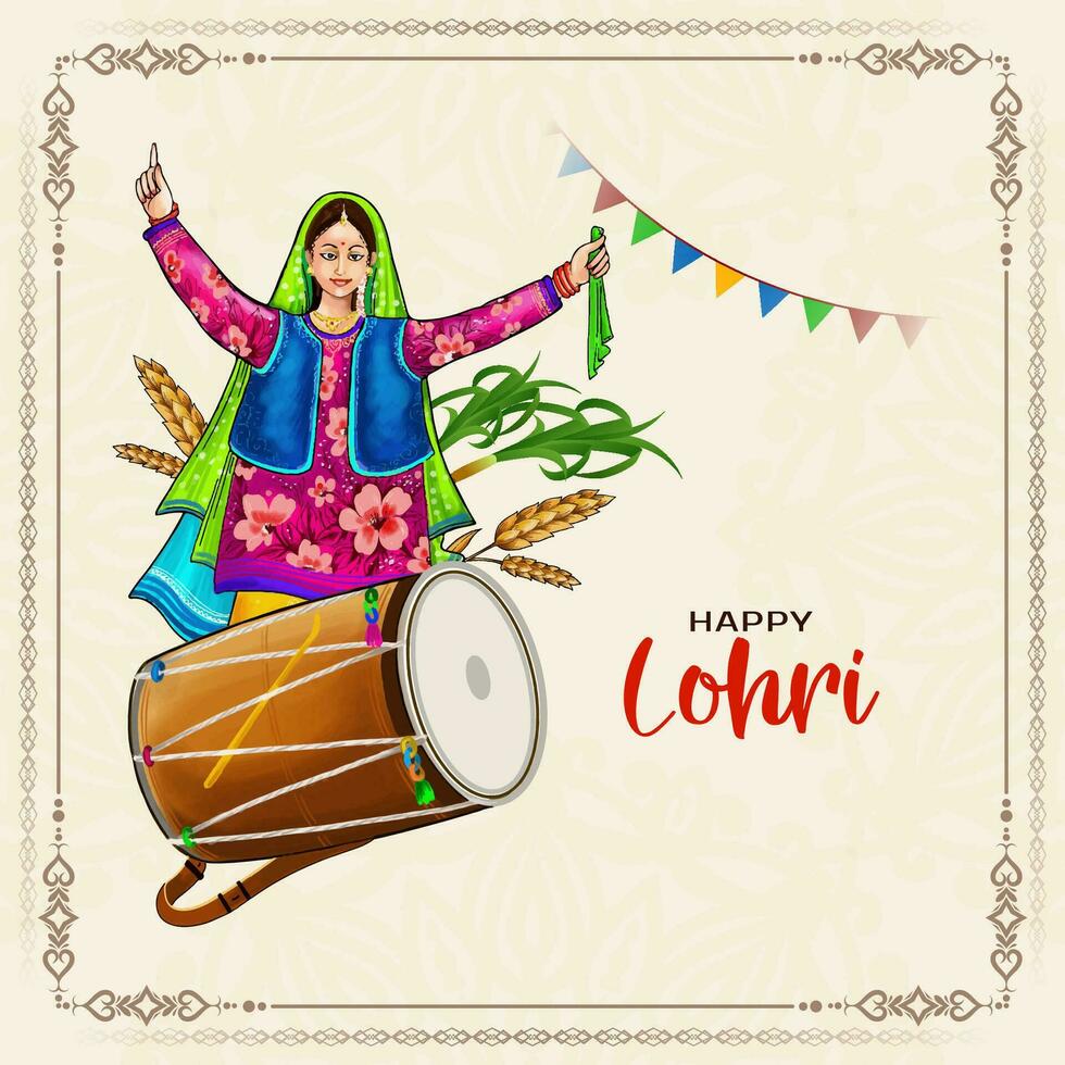 hermosa contento lohri indio festival celebracion saludo tarjeta diseño vector