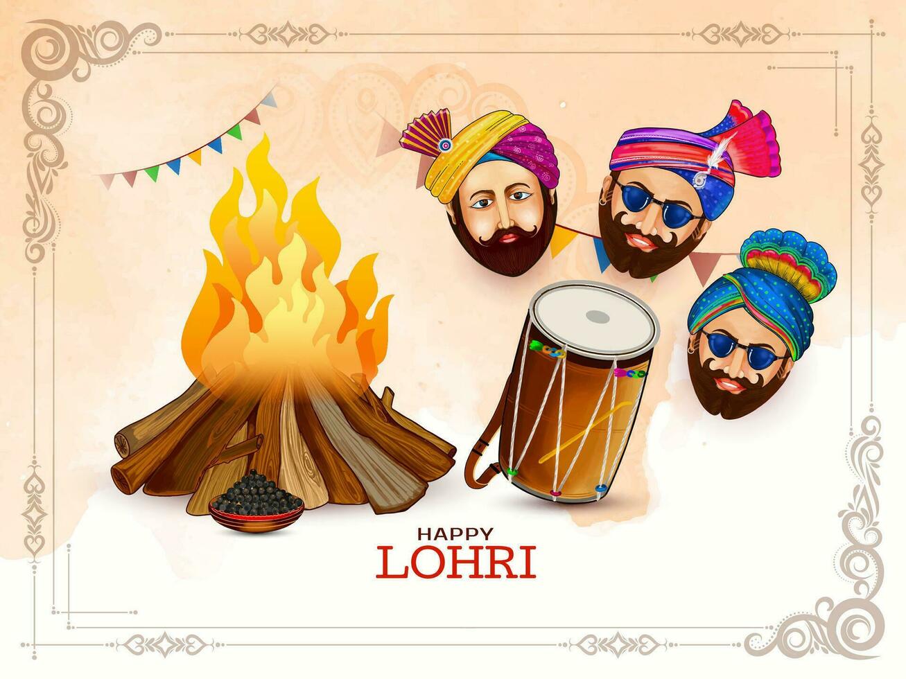Beautiful Happy Lohri Indian festival celebration greeting card design vector