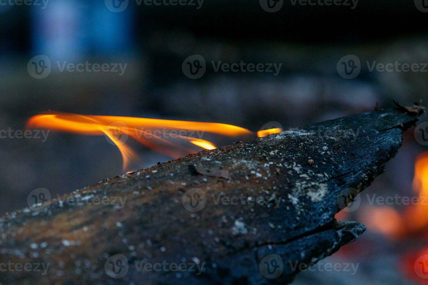 texture flame from burning logs at night photo