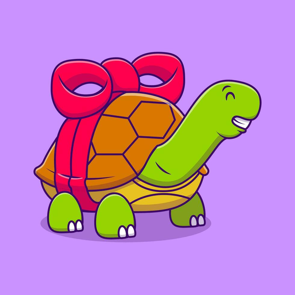 Cute Turtle With a Ribbon Cartoon Vector Icons Illustration. Flat Cartoon Concept. Suitable for any creative project.