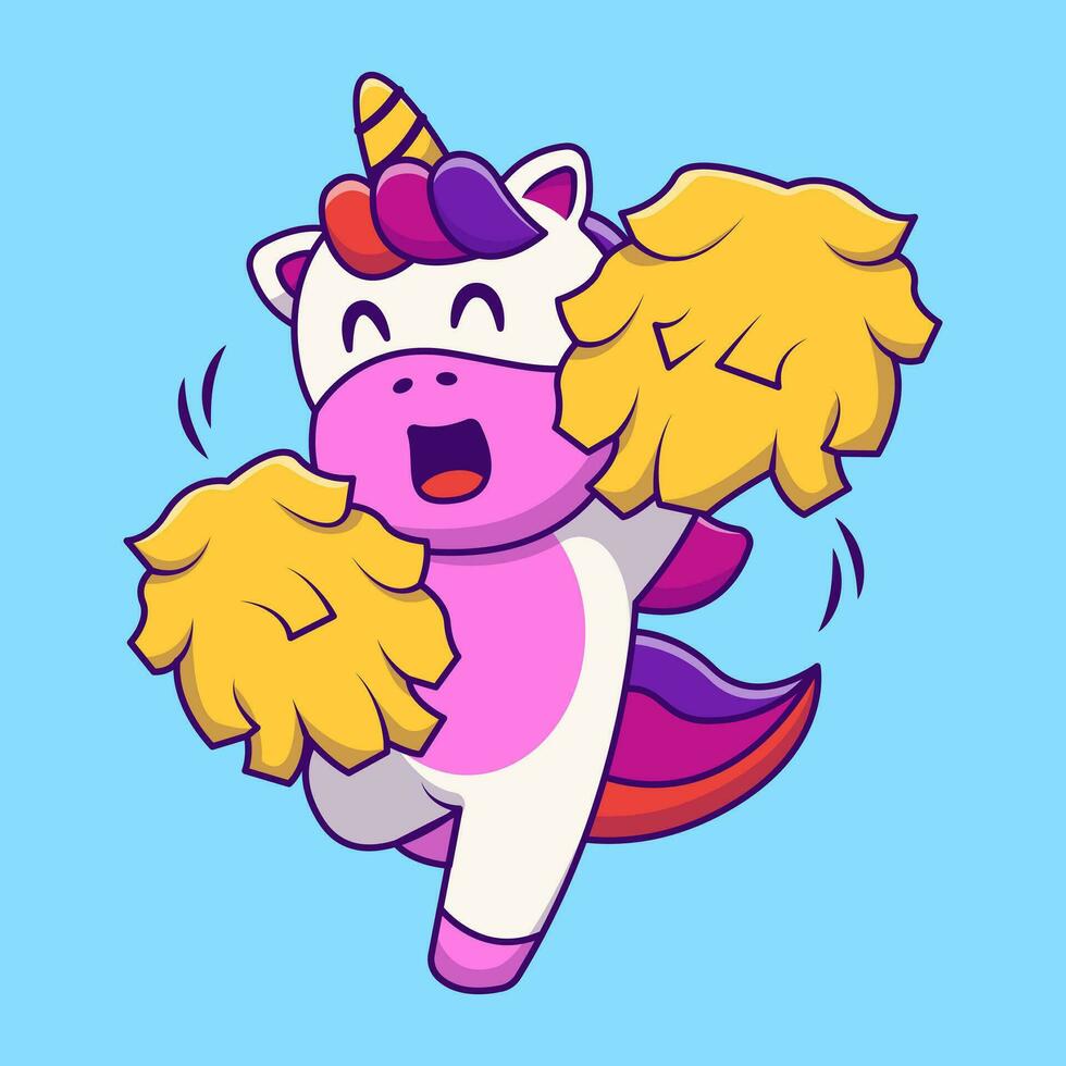 Cute Unicorn Cheerleader Cartoon Vector Icons Illustration. Flat Cartoon Concept. Suitable for any creative project.