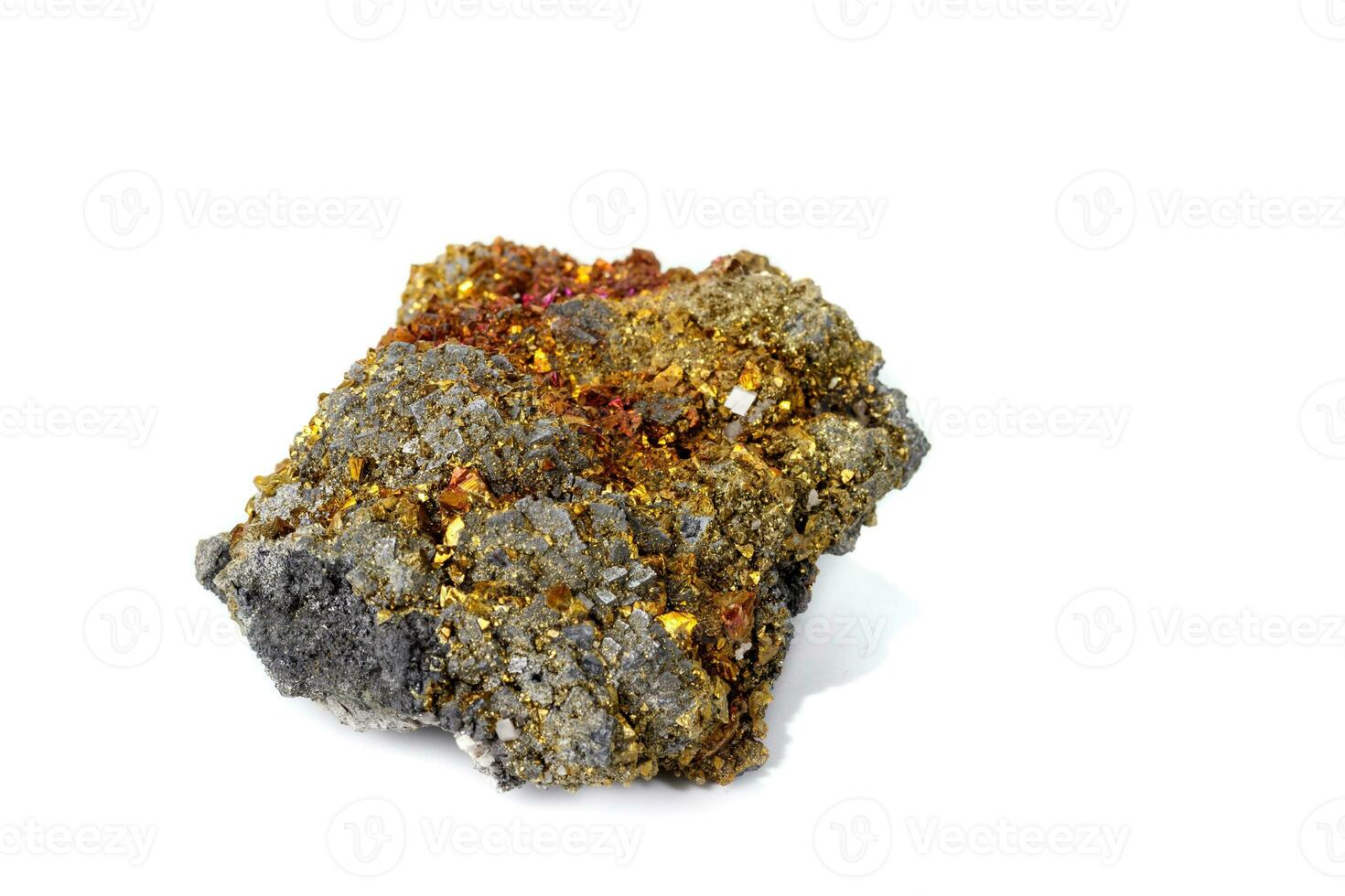 Macro mineral stone Chalcopyrite on a white background photo