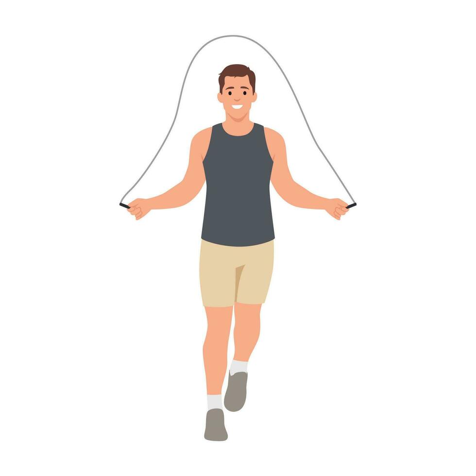A man skipping with a jump rope. A man wearing a sleeveless t-shirt and tight shorts. vector