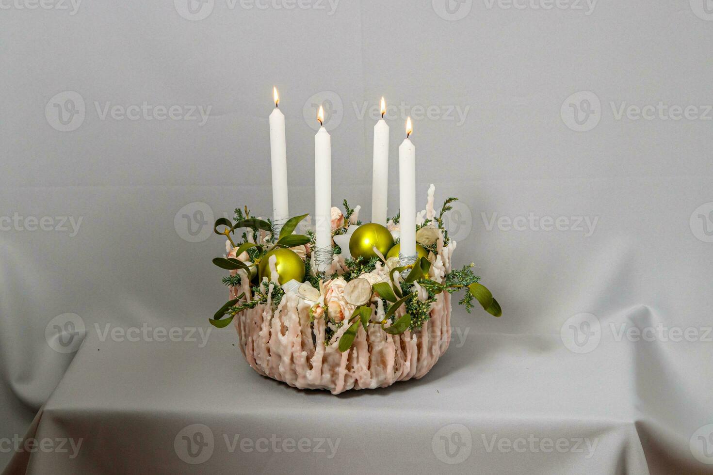 Christmas composition of flowers and Christmas decorations photo