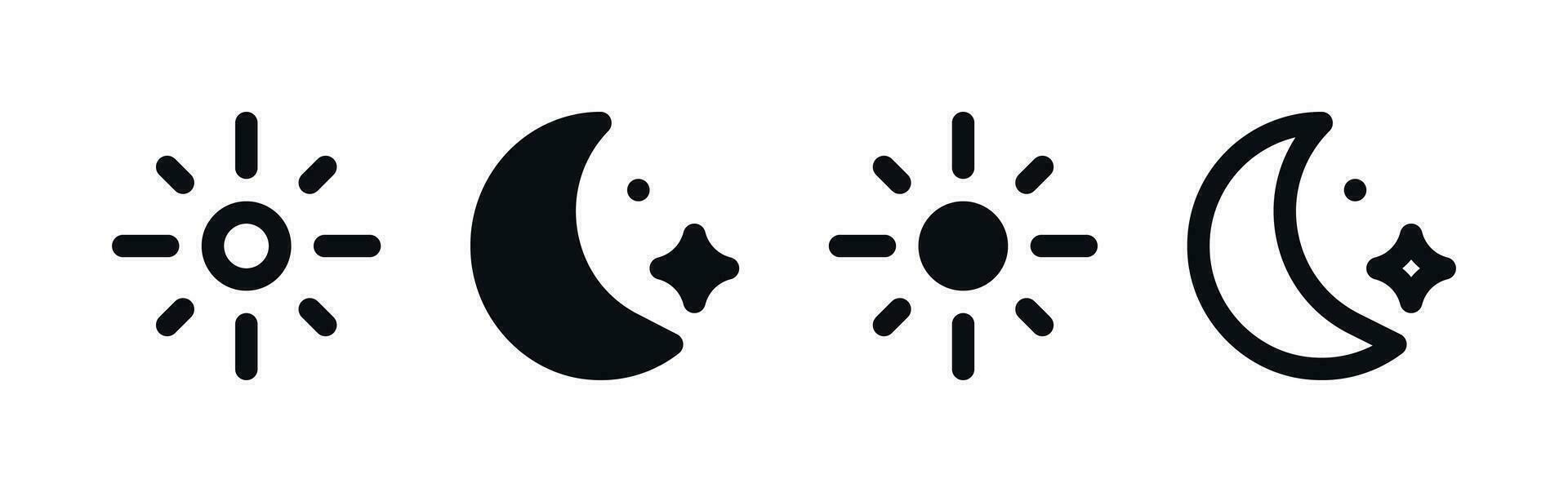 Daytime Sun and Nighttime Moon Icons Set - Day and Night Symbols vector