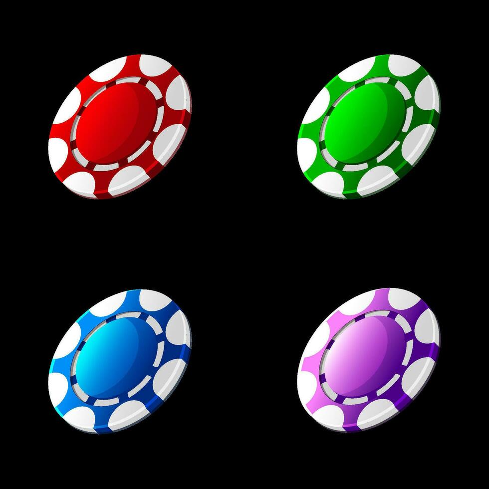 conjunto de de colores póker papas fritas, o tokens para 2d juego. íconos para casino, juego diseño tragamonedas vector
